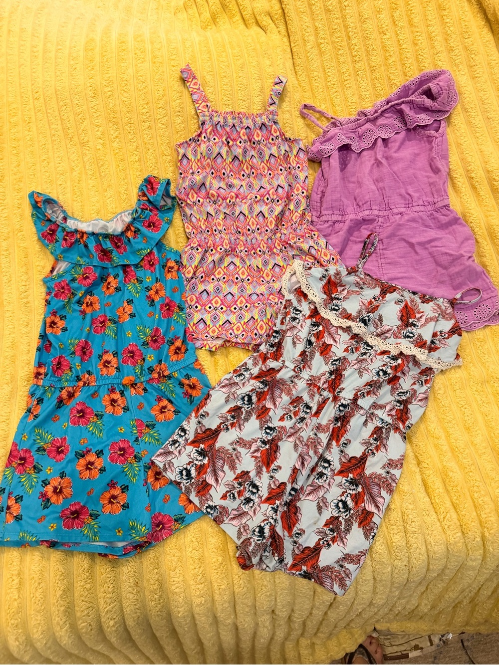 Girls 4 Pc Romper Set Vacation Tropical Lot Outfits Shorts Size 10/12
